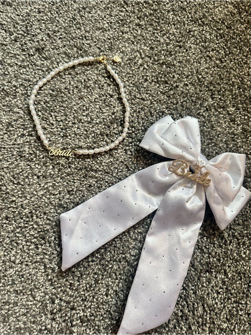 Target Gold 'Bride' Pearl Necklace with White Pearls and bride bow hair piece